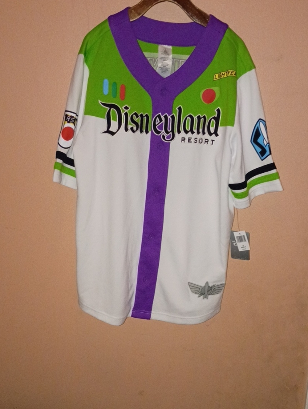 Adult Buzz Lightyear Baseball Jersey - White & Green